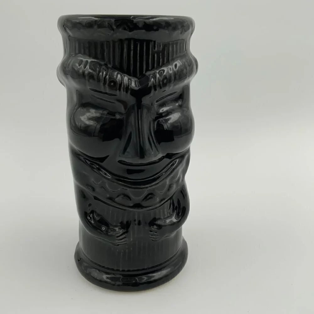 Black Glazed Open Mouth Tiki Tropical Island Tumbler Daiquiri Time Out Made USA - Picture 3 of 7